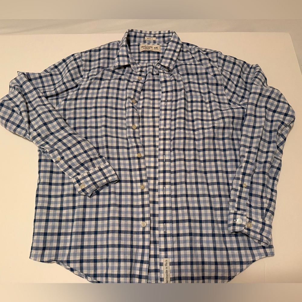 Abercrombie & Fitch Muscle Fit XXL Blue White Gingham Button Down Shirt Men